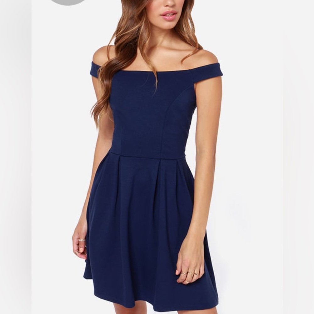 NWOT Lulus Elegant Navy Off-Shoulder Dress!